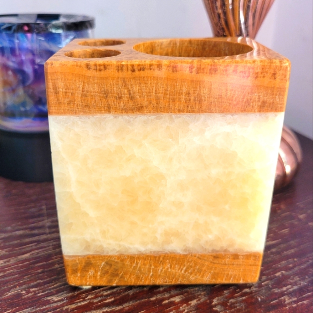 Vintage antique art deco honey onyx box storage container